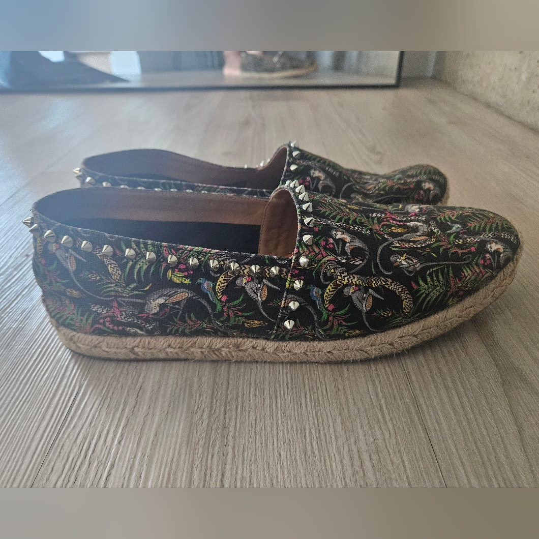 Christian Louboutin Black Floral Studded Loafers